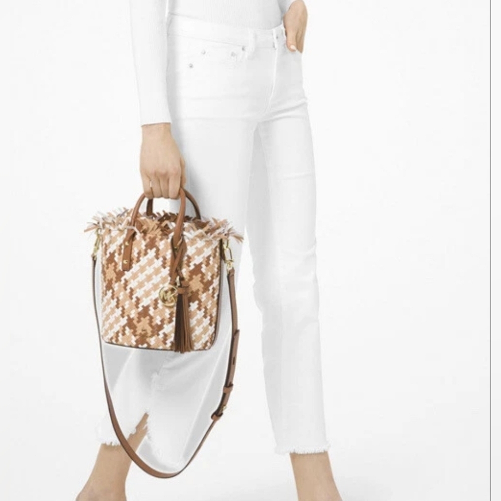 Michael Kors Medium Marley Woven Bucket Bag Tote Crossbody Leather - Picture 3 of 14